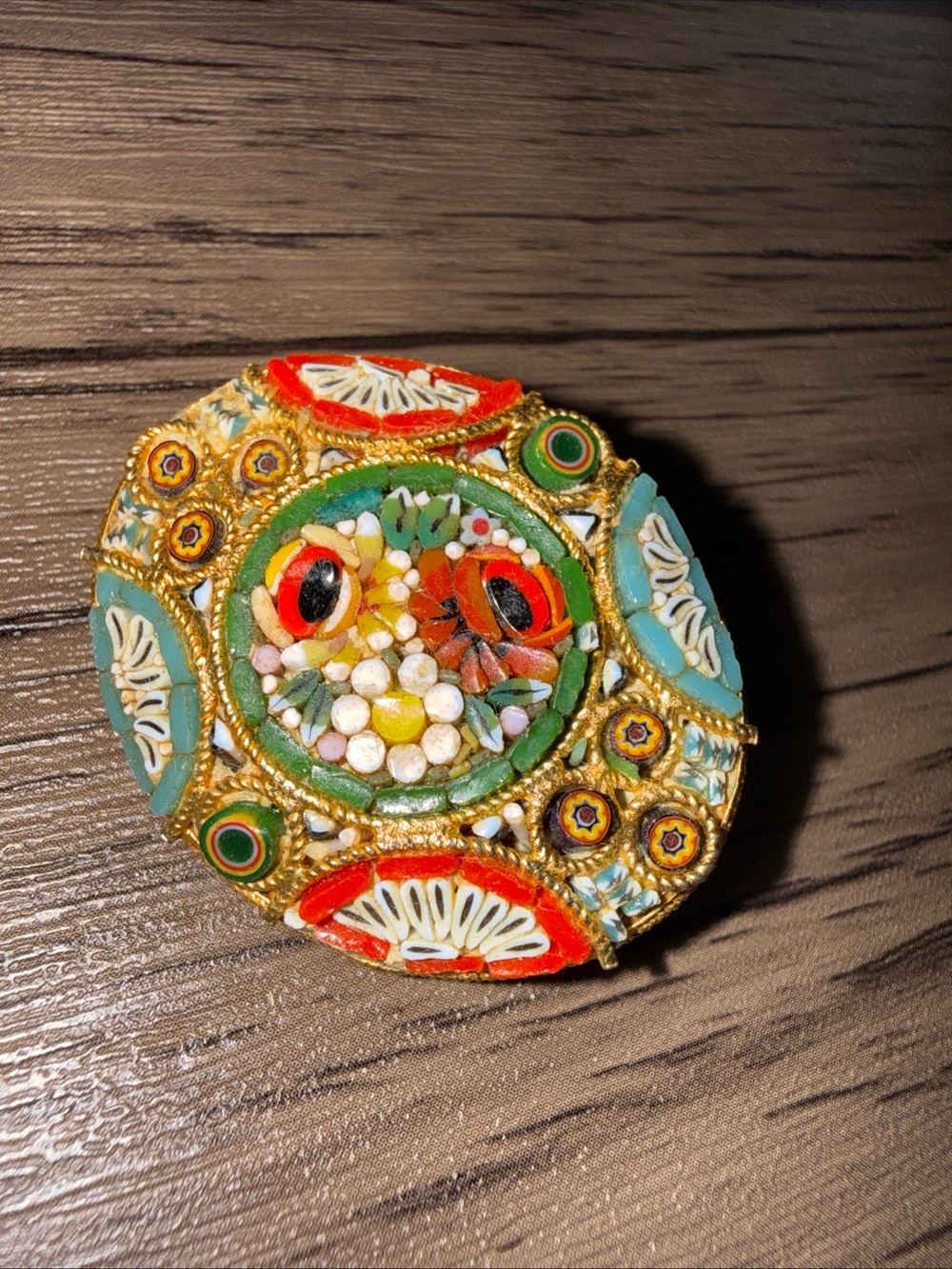Micro Mosaic floral Italian vintage brooch pin colorful